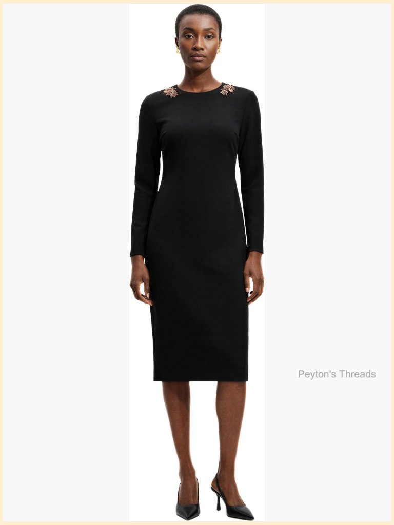 Women's Long Sleeve Strong Shoulder Midi Dress